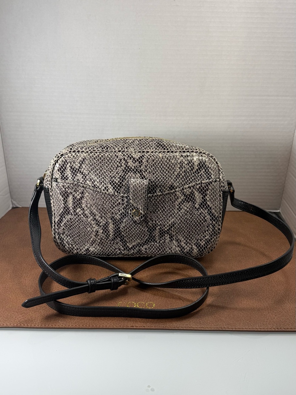 G.I.L.I. Snake Print Crossbody Bag in Black and Cream